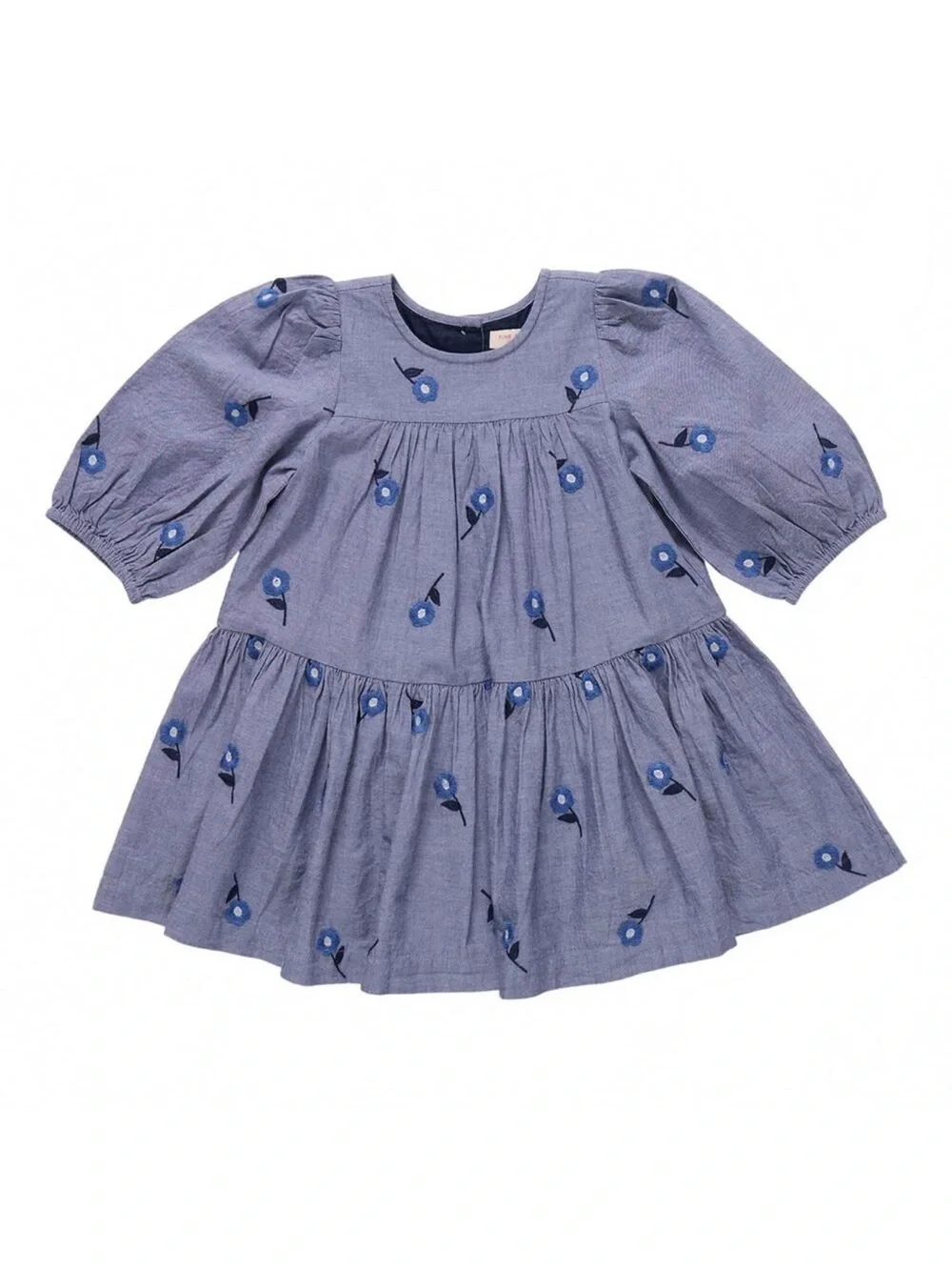 PINK CHICKEN fiona dress in blue blossom embroidery, size 6Y